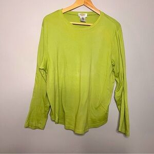 Talbots 1X Citrus Green Long Sleeve Pima Cotton Crew Neck Tee in EUC